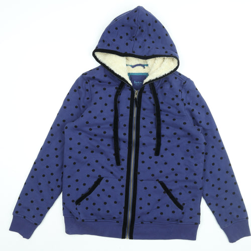 Boden Womens Blue Polka Dot Cotton Full Zip Hoodie Size M Zip