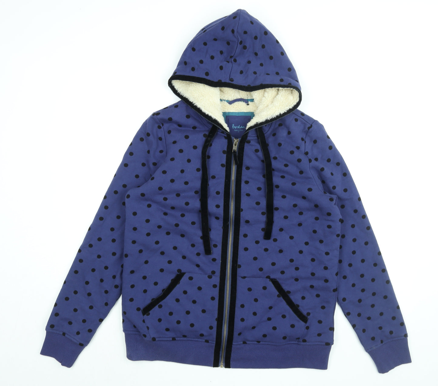 Boden Womens Blue Polka Dot Cotton Full Zip Hoodie Size M Zip