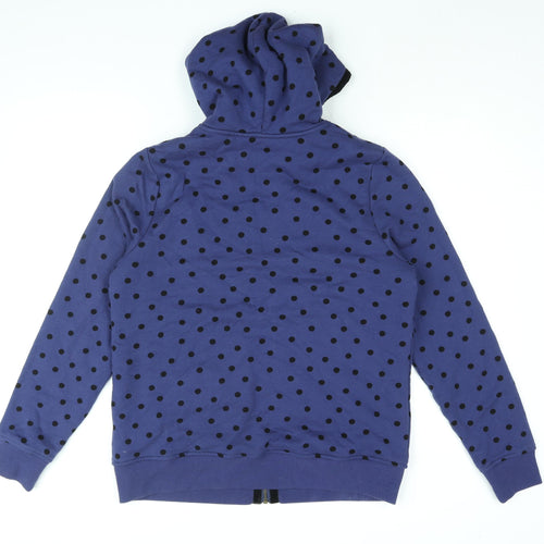 Boden Womens Blue Polka Dot Cotton Full Zip Hoodie Size M Zip