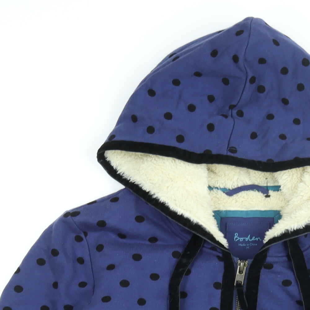 Boden Womens Blue Polka Dot Cotton Full Zip Hoodie Size M Zip