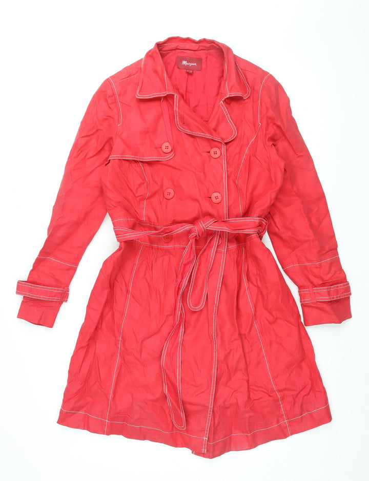 Monsoon Womens Red Trench Coat Coat Size 14 Button - Belted