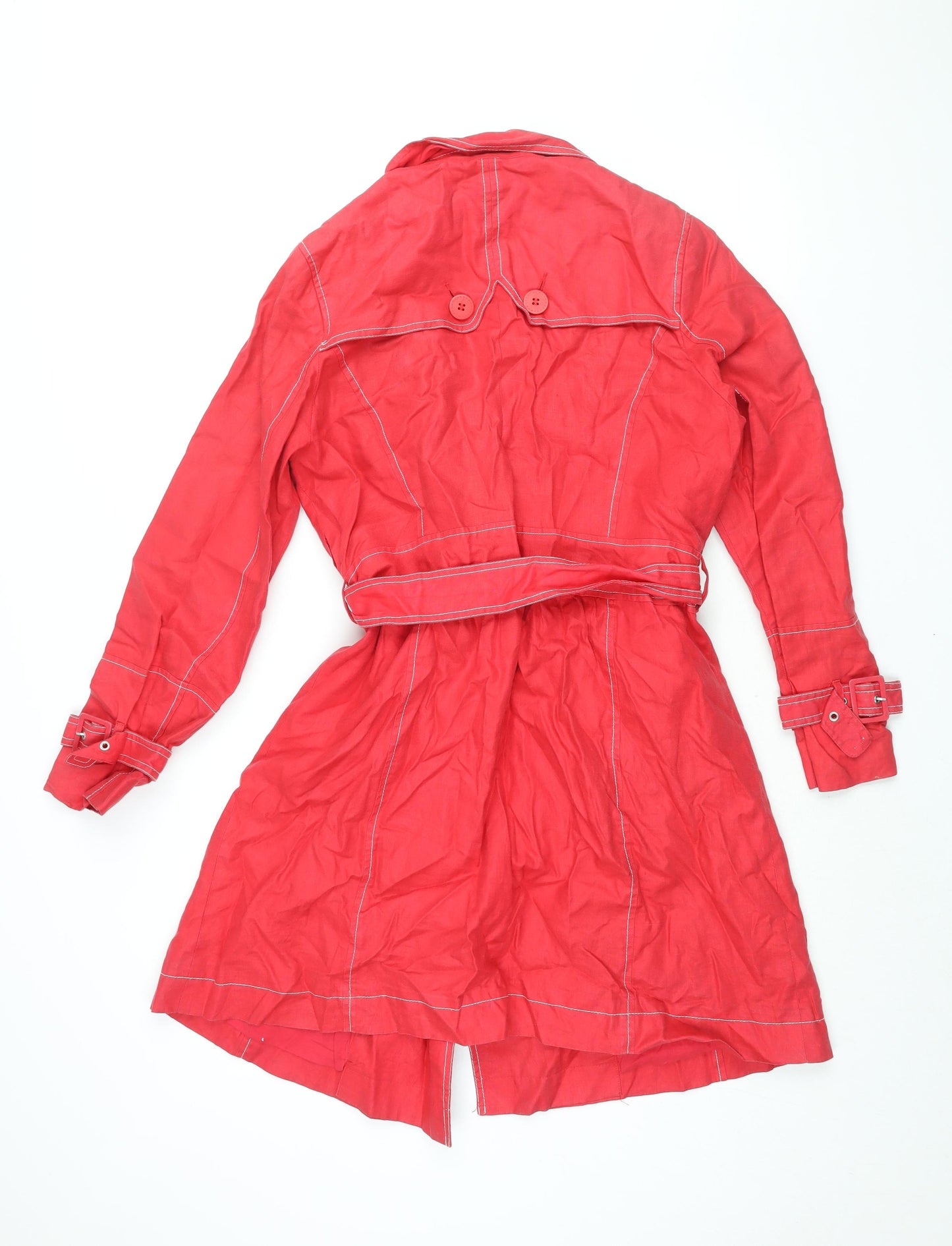 Monsoon Womens Red Trench Coat Coat Size 14 Button - Belted