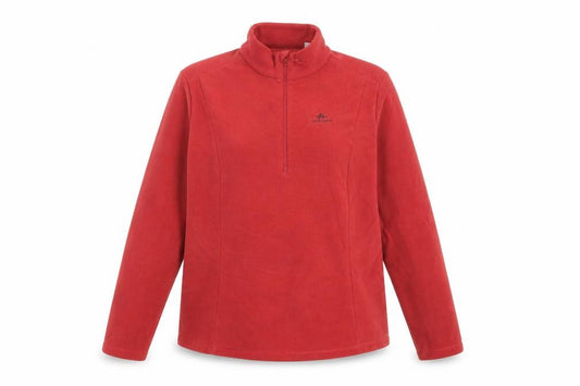 Front view of Decathlon women’s red polyester pullover sweatshirt, size XL, zip