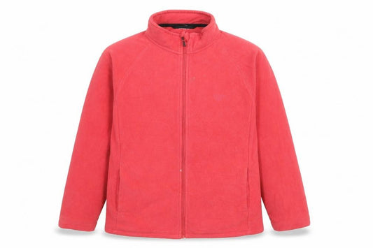 Front view of Cotton Traders women’s red polyester full zip sweatshirt, size M, zip