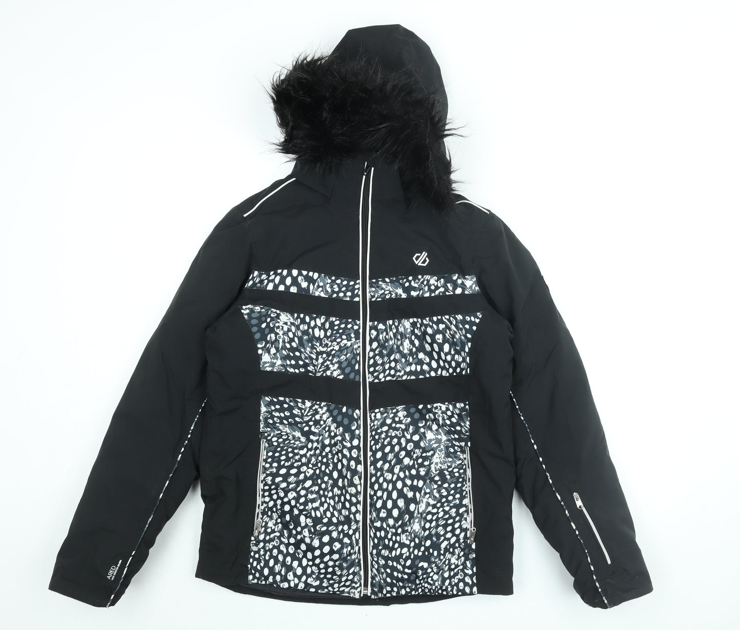Dare 2B Girls Black Geometric Ski Jacket Coat Size 14 Years Zip