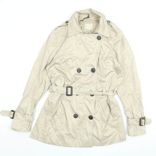 Stockholm Womens Beige Trench Coat Coat Size 12 Button - Belted