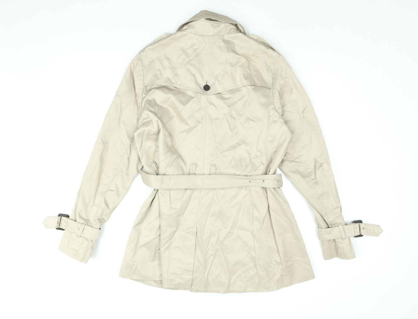 Stockholm Womens Beige Trench Coat Coat Size 12 Button - Belted
