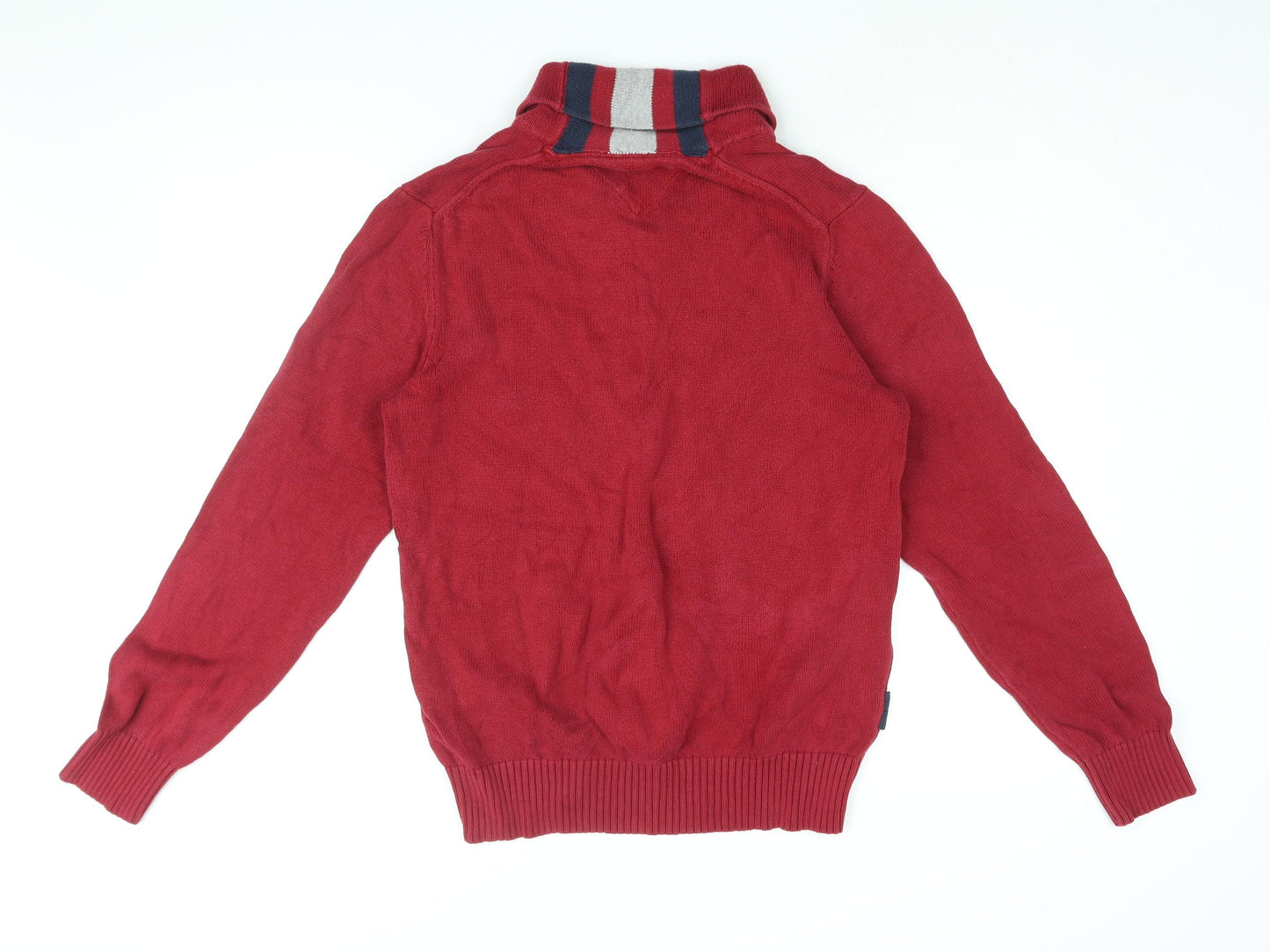 Tommy Hilfiger Mens Red V-Neck Cotton Pullover Jumper Size M Long Sleeve