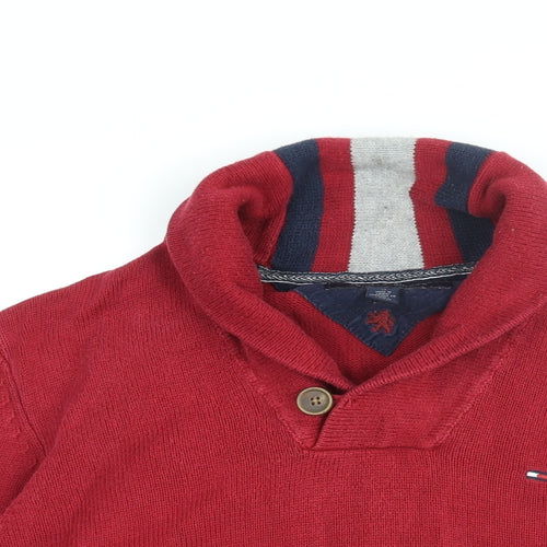 Tommy Hilfiger Mens Red V-Neck Cotton Pullover Jumper Size M Long Sleeve