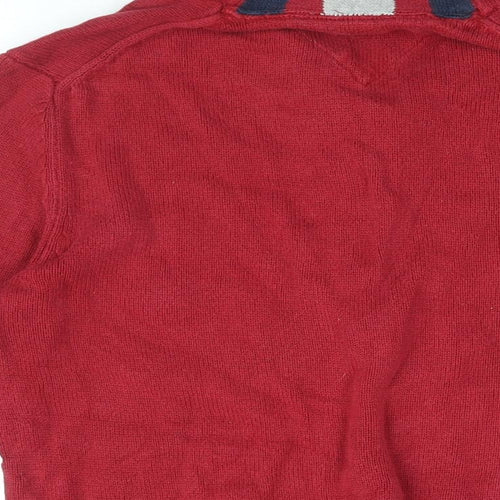 Tommy Hilfiger Mens Red V-Neck Cotton Pullover Jumper Size M Long Sleeve