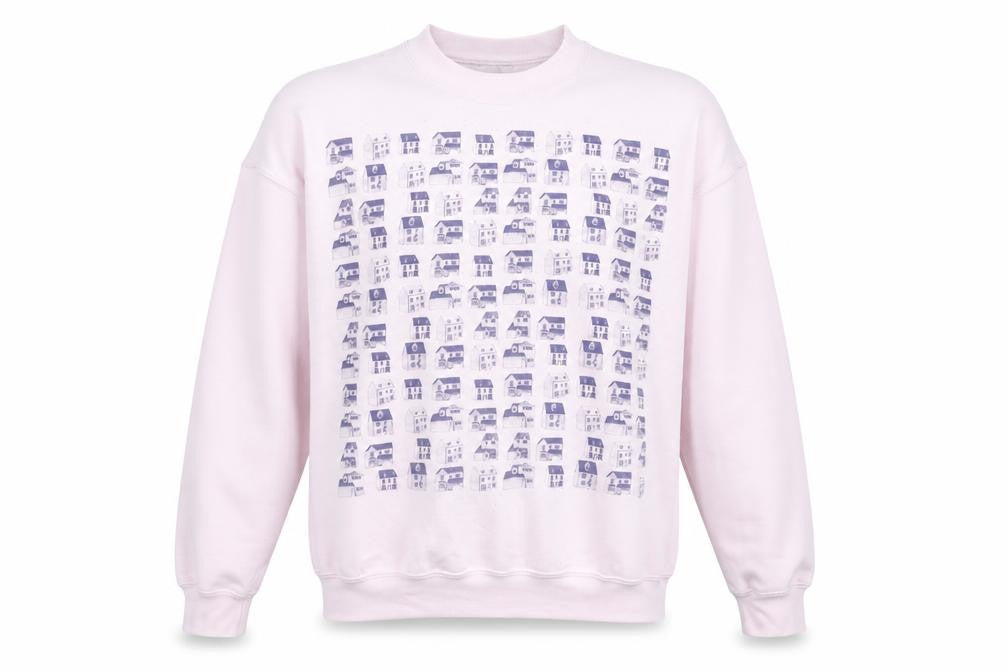 Front view of Supersuperficial women’s pink cotton pullover sweatshirt, size S, pullover - house print