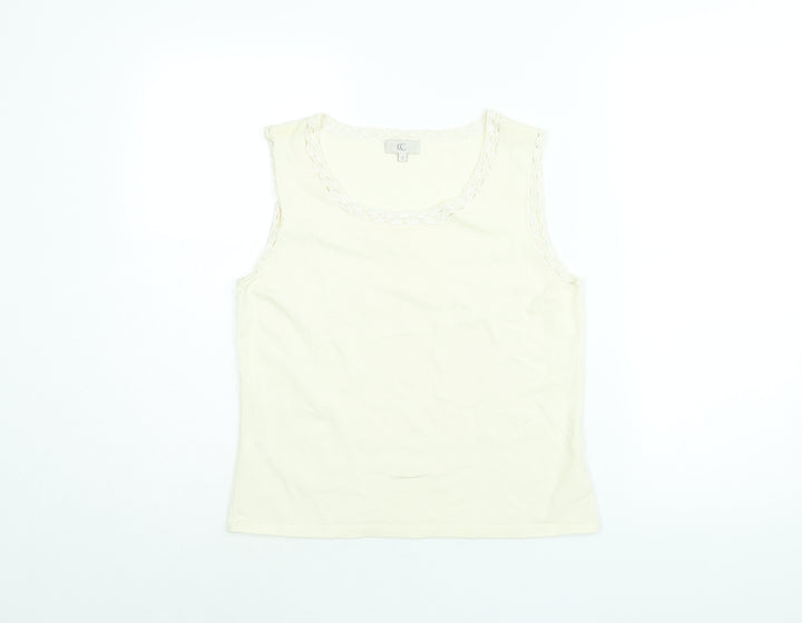 CC Womens Ivory Viscose Basic T-Shirt Size M Round Neck