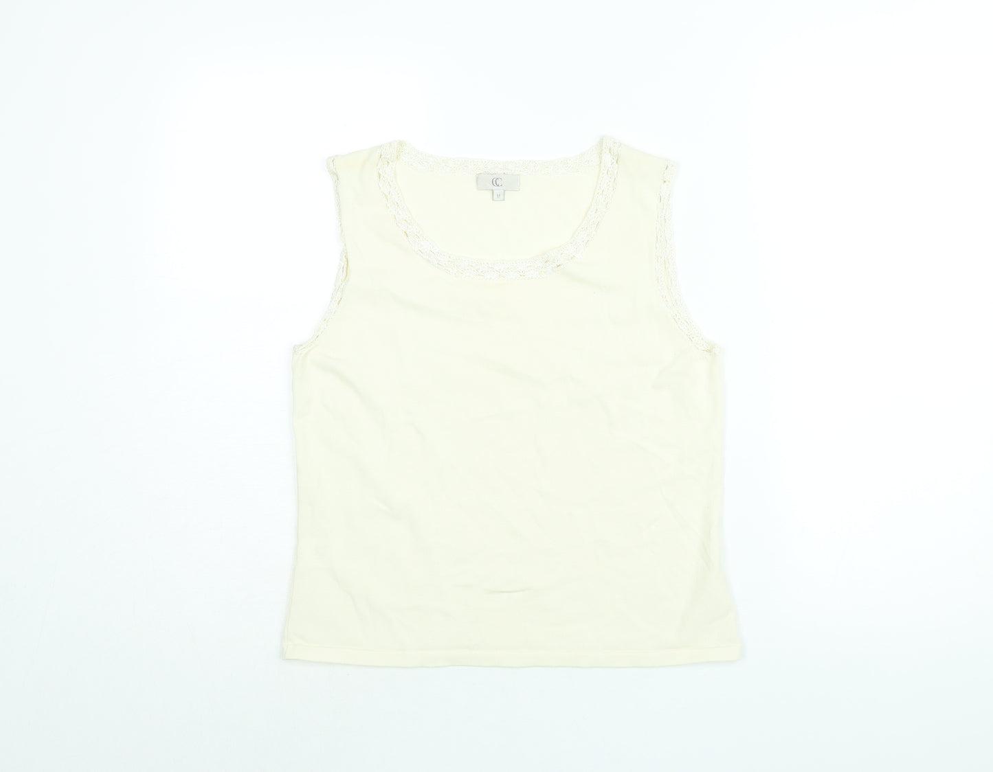 CC Womens Ivory Viscose Basic T-Shirt Size M Round Neck