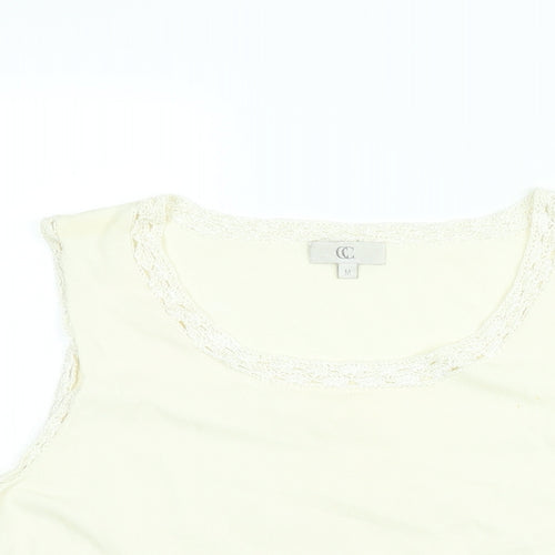 CC Womens Ivory Viscose Basic T-Shirt Size M Round Neck