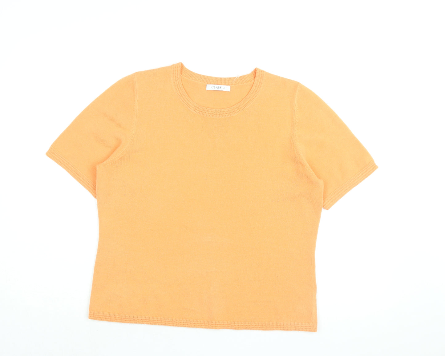 Marks and Spencer Womens Orange Acrylic Basic T-Shirt Size 14 Round Neck