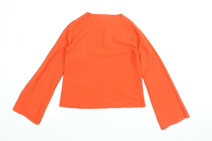 Oasis Womens Orange Viscose Basic T-Shirt Size XS Boat Neck