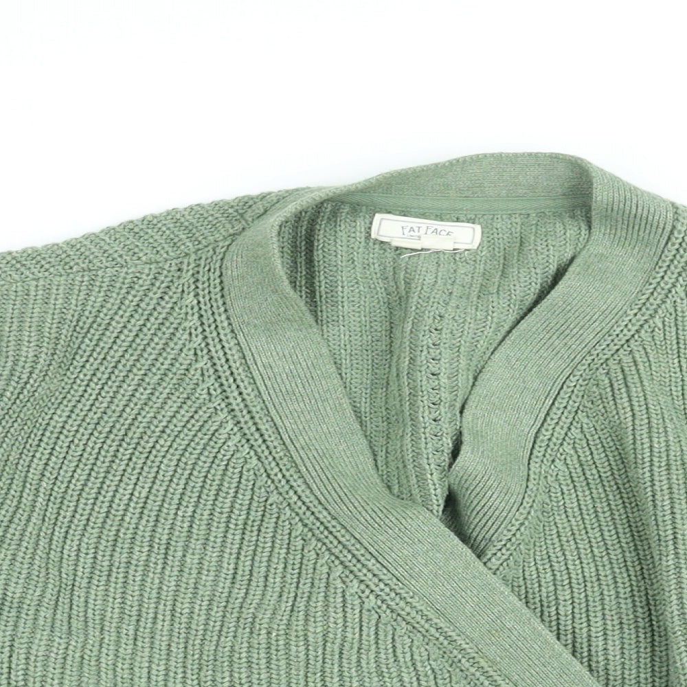 Fat Face Womens Green V-Neck Cotton Pullover Jumper Size 14