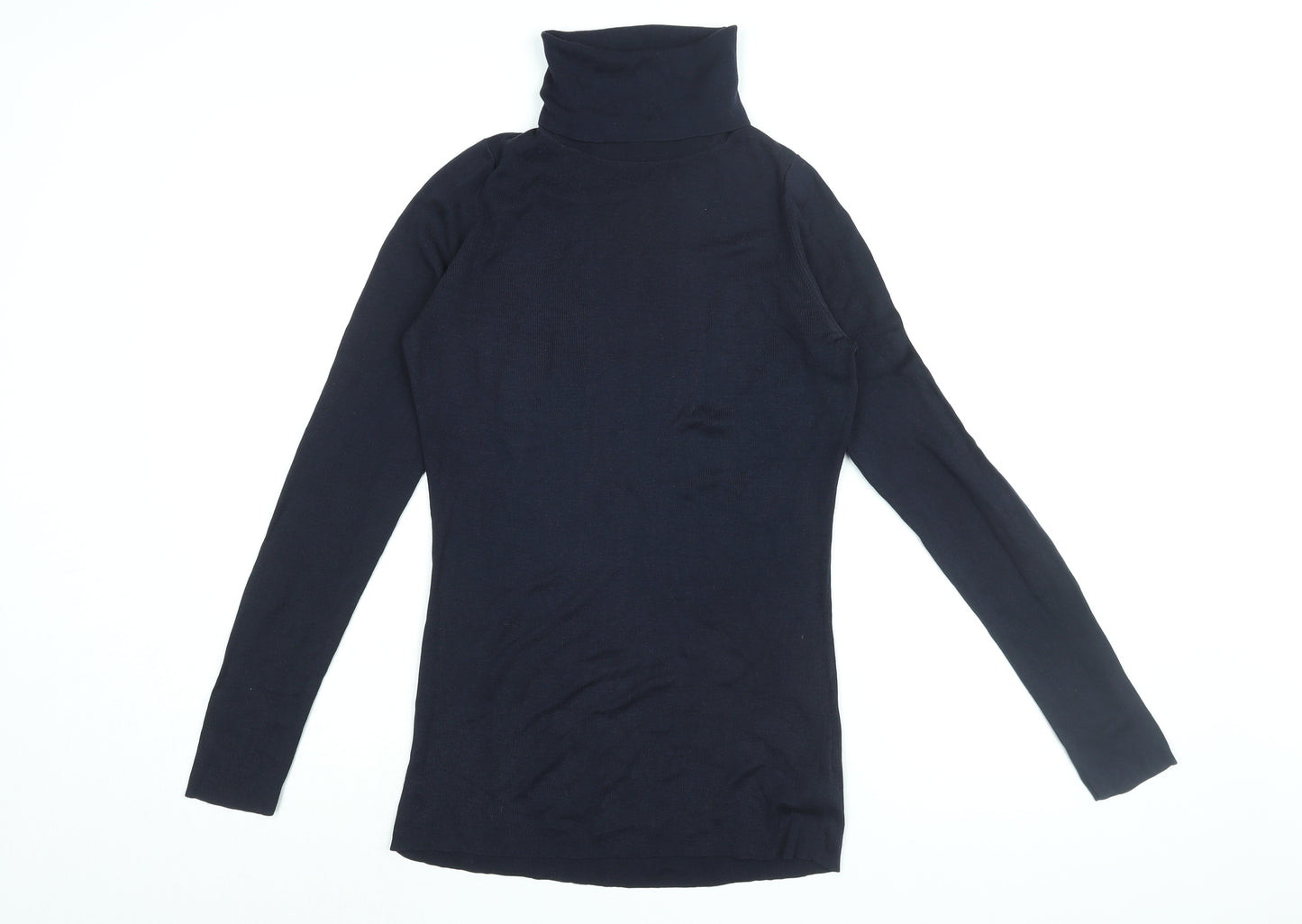 Jaeger Womens Blue Silk Basic T-Shirt Size M Roll Neck