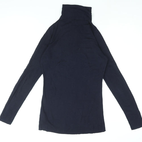 Jaeger Womens Blue Silk Basic T-Shirt Size M Roll Neck
