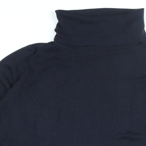 Jaeger Womens Blue Silk Basic T-Shirt Size M Roll Neck