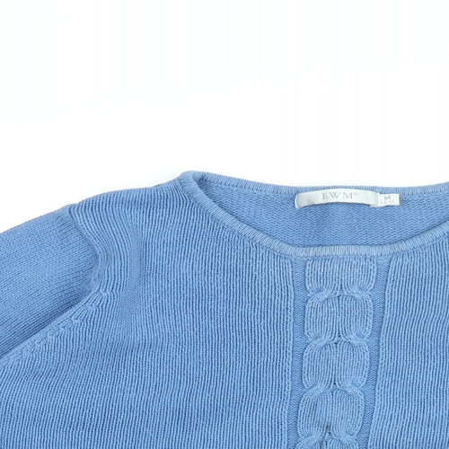 EWM Womens Blue Round Neck Cotton Pullover Jumper Size 14