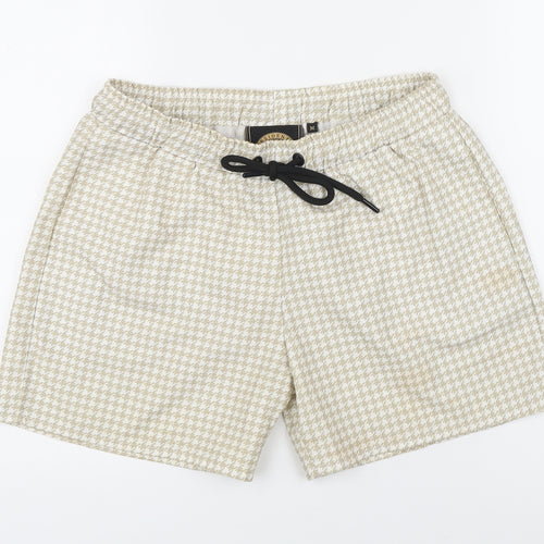 The Presidents Club Mens Beige Check Nylon Sweat Shorts Size M Regular Drawstring - Swim shorts, Elasticated waist