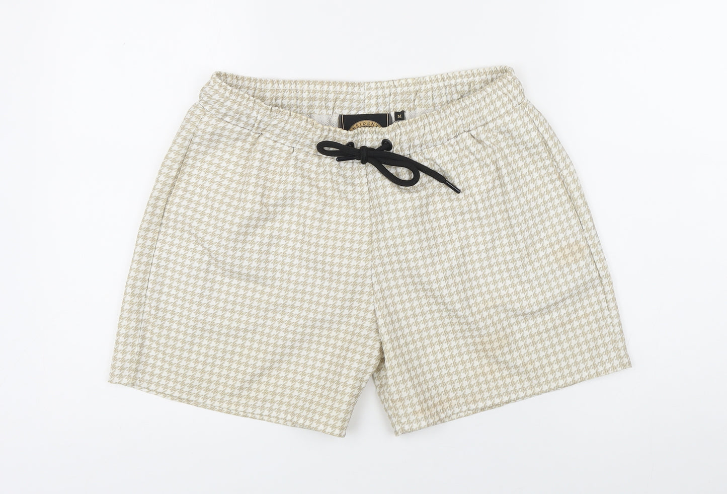 The Presidents Club Mens Beige Check Nylon Sweat Shorts Size M Regular Drawstring - Swim shorts, Elasticated waist