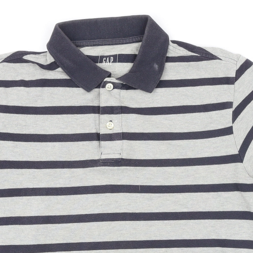 Gap Mens Grey Striped 100% Cotton Polo Size XS Collared Button