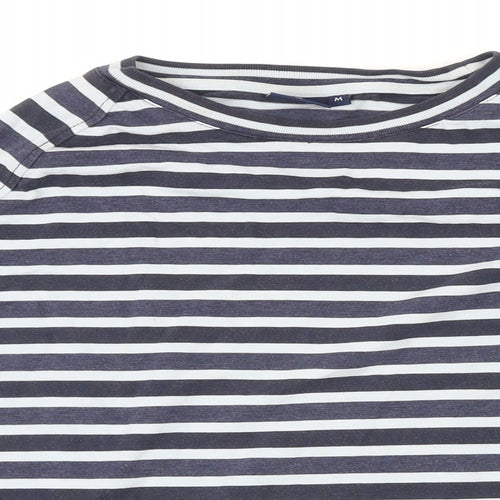 Jasper Conran Womens Blue Striped 100% Cotton Basic T-Shirt Size M Boat Neck