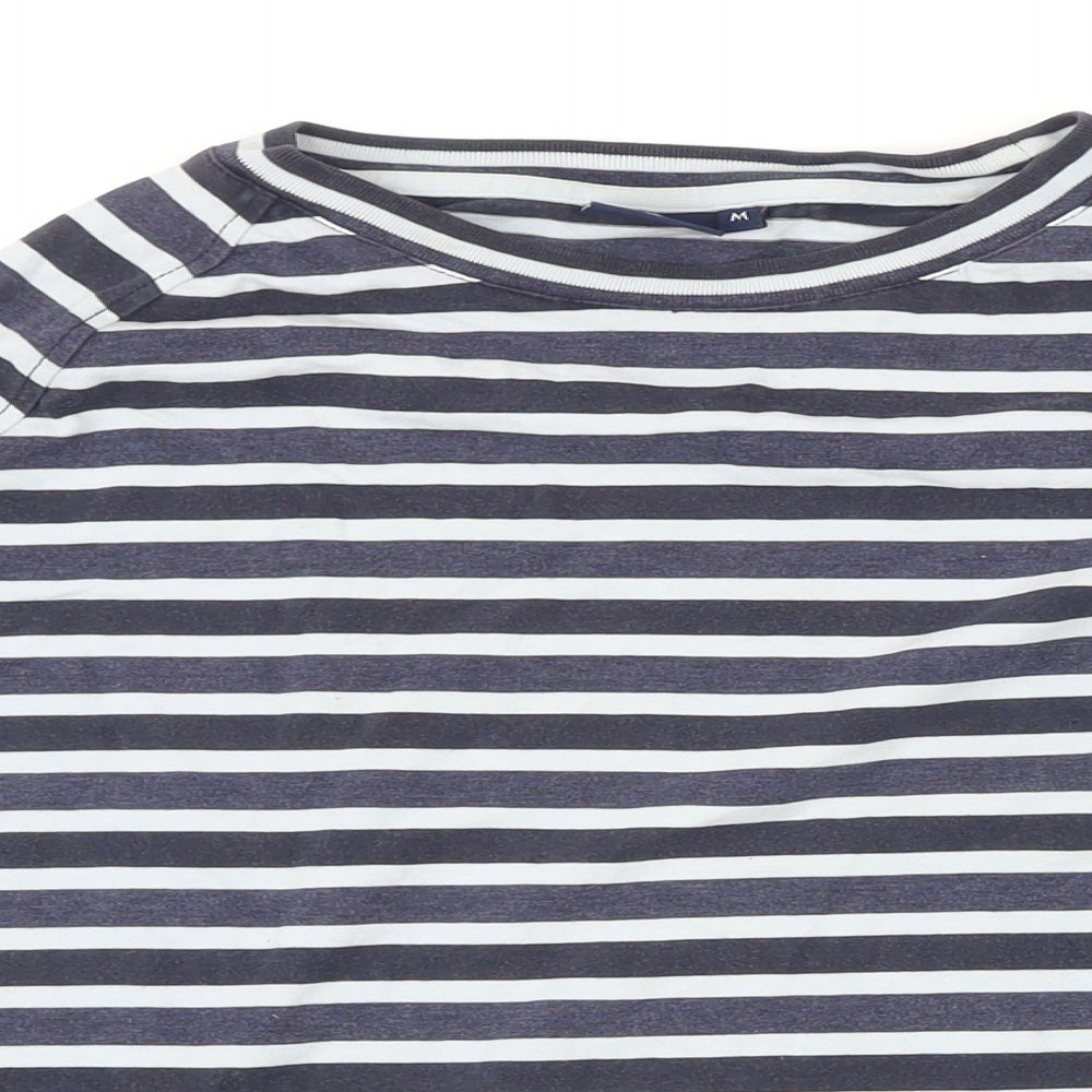 Jasper Conran Womens Blue Striped 100% Cotton Basic T-Shirt Size M Boat Neck