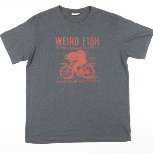 Weird Fish Mens Grey Herringbone Cotton T-Shirt Size XL Round Neck