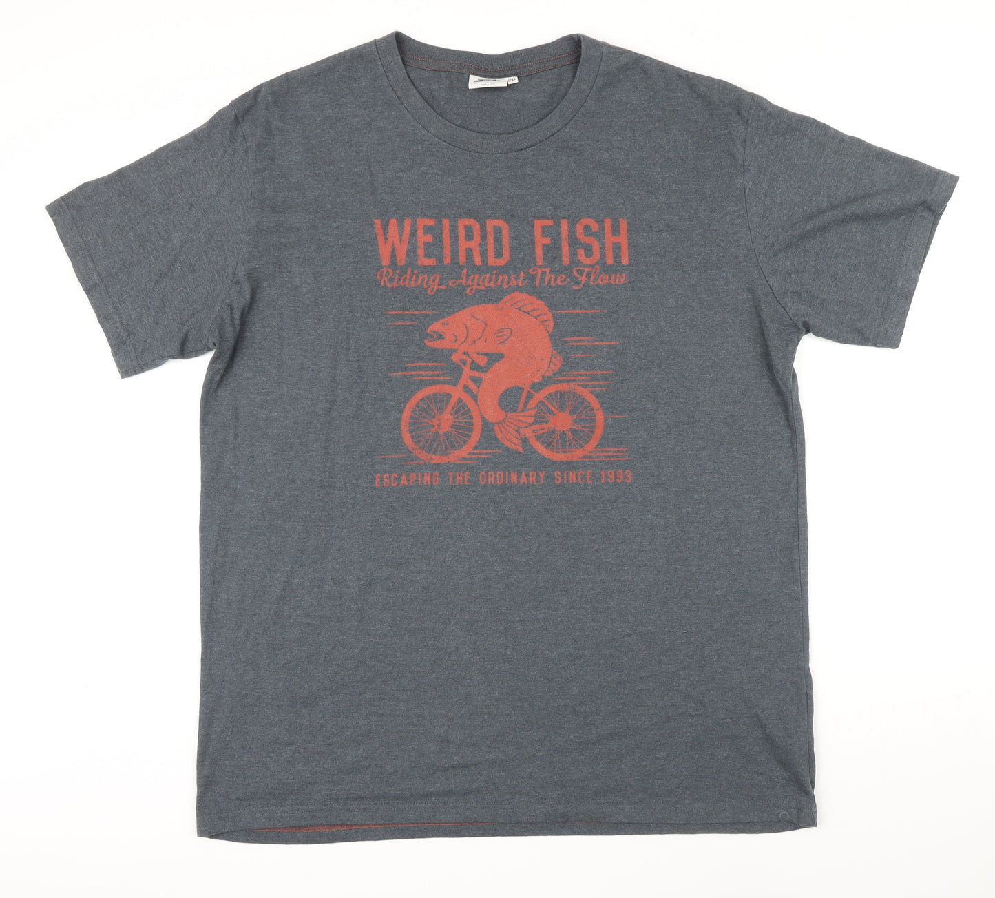 Weird Fish Mens Grey Herringbone Cotton T-Shirt Size XL Round Neck