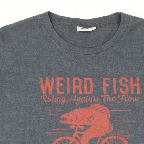 Weird Fish Mens Grey Herringbone Cotton T-Shirt Size XL Round Neck