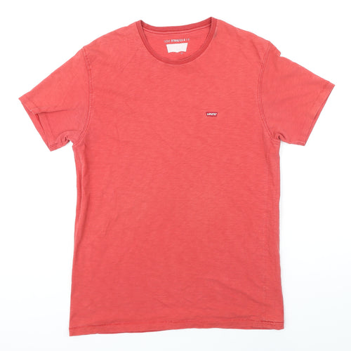 Levis Mens Red Herringbone Cotton T-Shirt Size S Round Neck