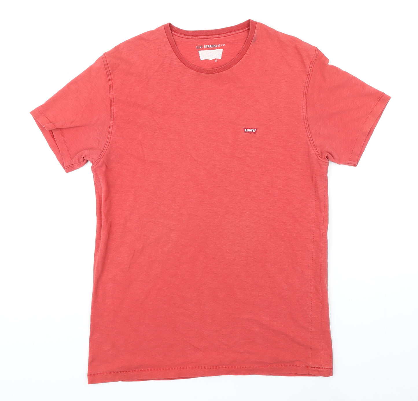 Levis Mens Red Herringbone Cotton T-Shirt Size S Round Neck