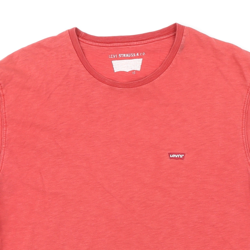 Levis Mens Red Herringbone Cotton T-Shirt Size S Round Neck