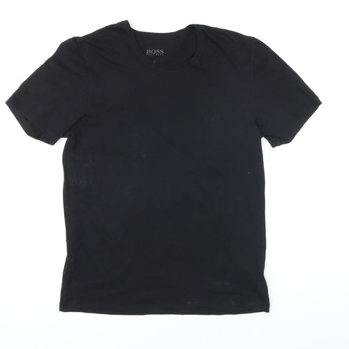 Boss Mens Black Cotton T-Shirt Size S Round Neck