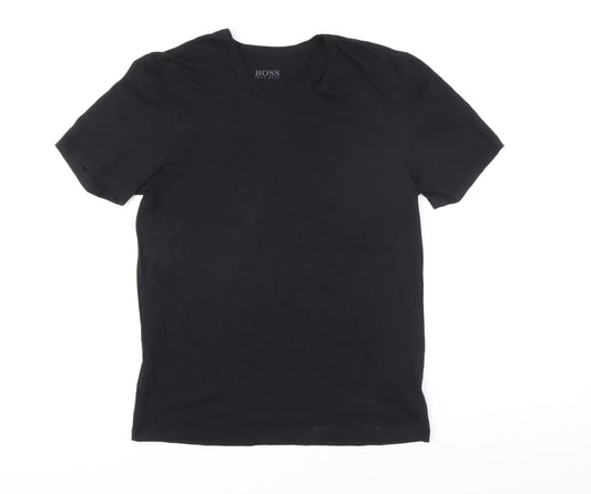 Boss Mens Black Cotton T-Shirt Size S Round Neck