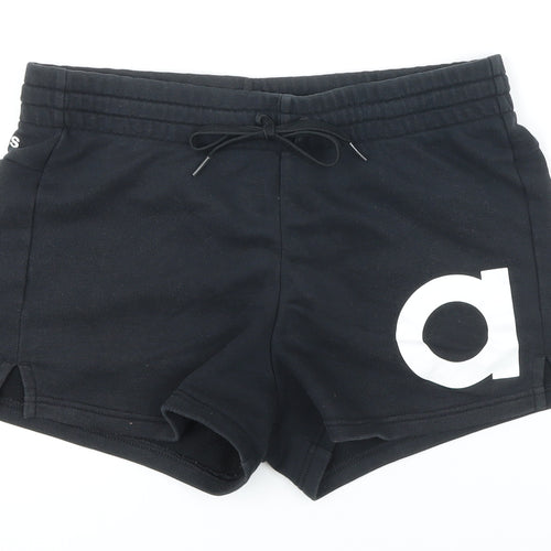 Addidas Womens Black Polyester Basic Shorts Size M Regular Drawstring - Elasticated waist