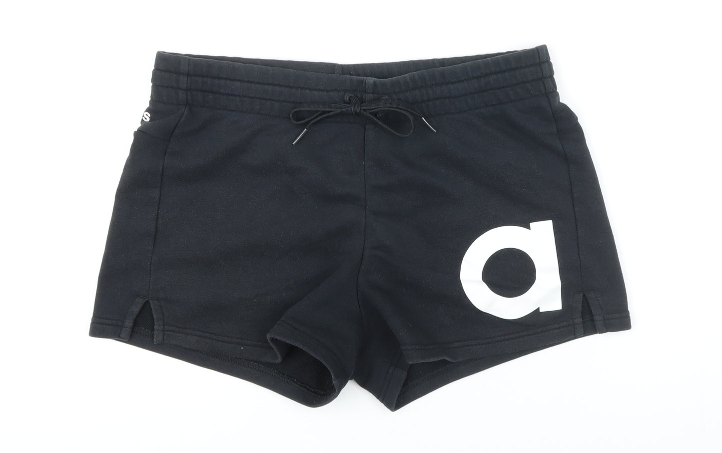 Addidas Womens Black Polyester Basic Shorts Size M Regular Drawstring - Elasticated waist