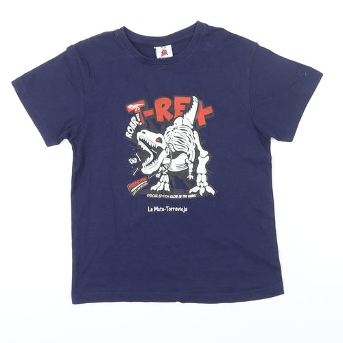 Texmania Boys Blue 100% Cotton Basic T-Shirt Size 9-10 Years Round Neck - Roar T Rex