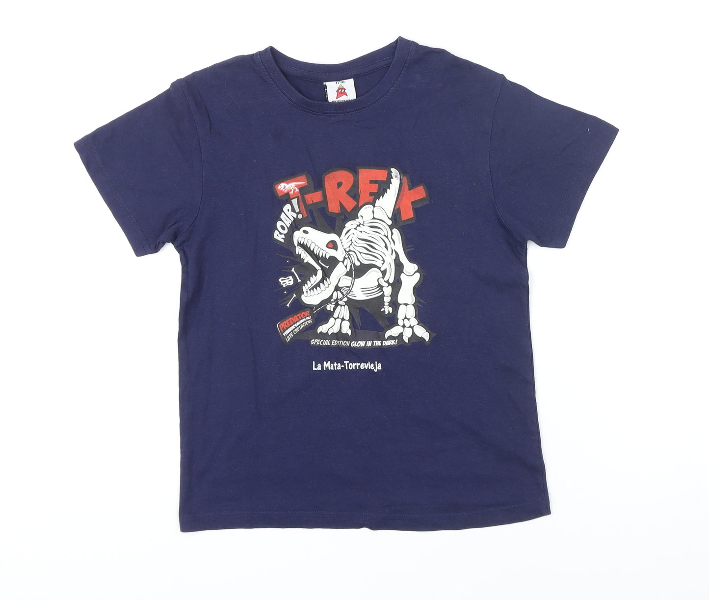 Texmania Boys Blue 100% Cotton Basic T-Shirt Size 9-10 Years Round Neck - Roar T Rex