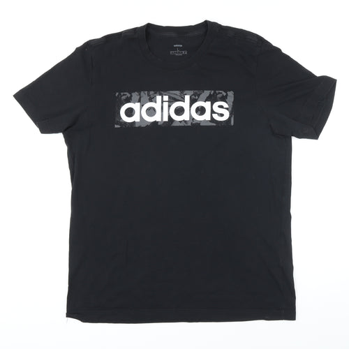 Addidas Mens Black Cotton T-Shirt Size L Round Neck - Addidas