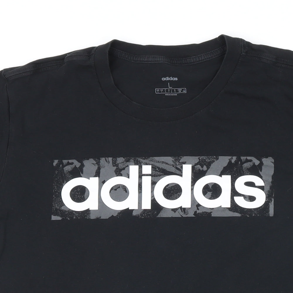 Addidas Mens Black Cotton T-Shirt Size L Round Neck - Addidas