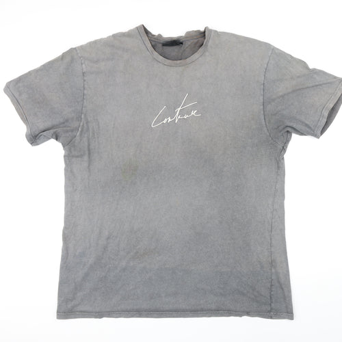 The Couture Club Mens Grey Cotton T-Shirt Size L Round Neck