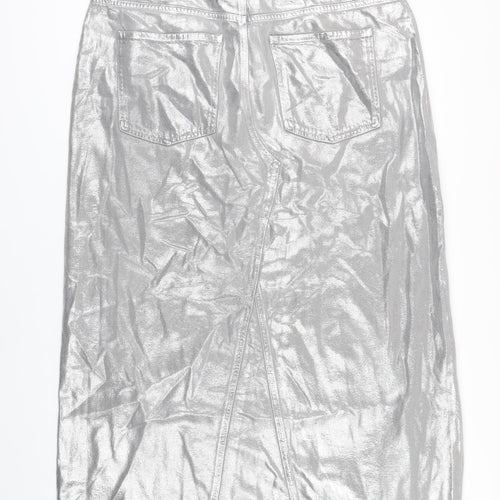 M&S Womens Silver Cotton Maxi Skirt Size 20 Zip - Raw Hem Detail