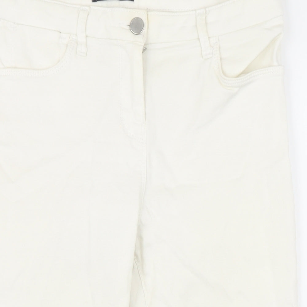 M&S Womens Ivory Cotton Cropped Jeans Size 14 L21 in Regular Zip