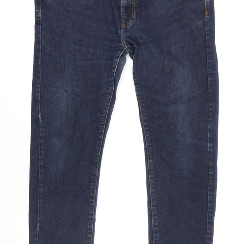 M&S Womens Blue Cotton Tapered Jeans Size 36 in L27 in Regular Zip