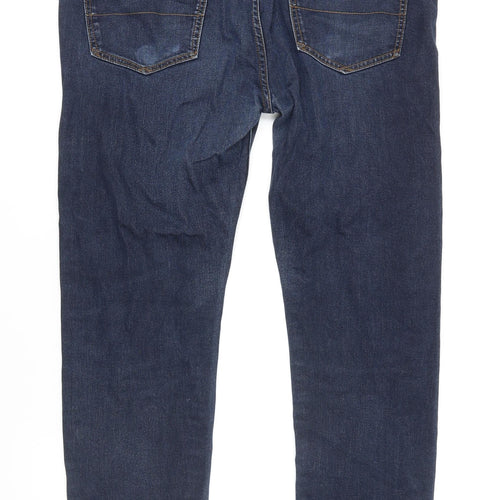 M&S Womens Blue Cotton Tapered Jeans Size 36 in L27 in Regular Zip