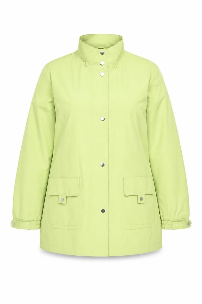 Front view of Klassik women’s green gilet coat, size UK 16, snap